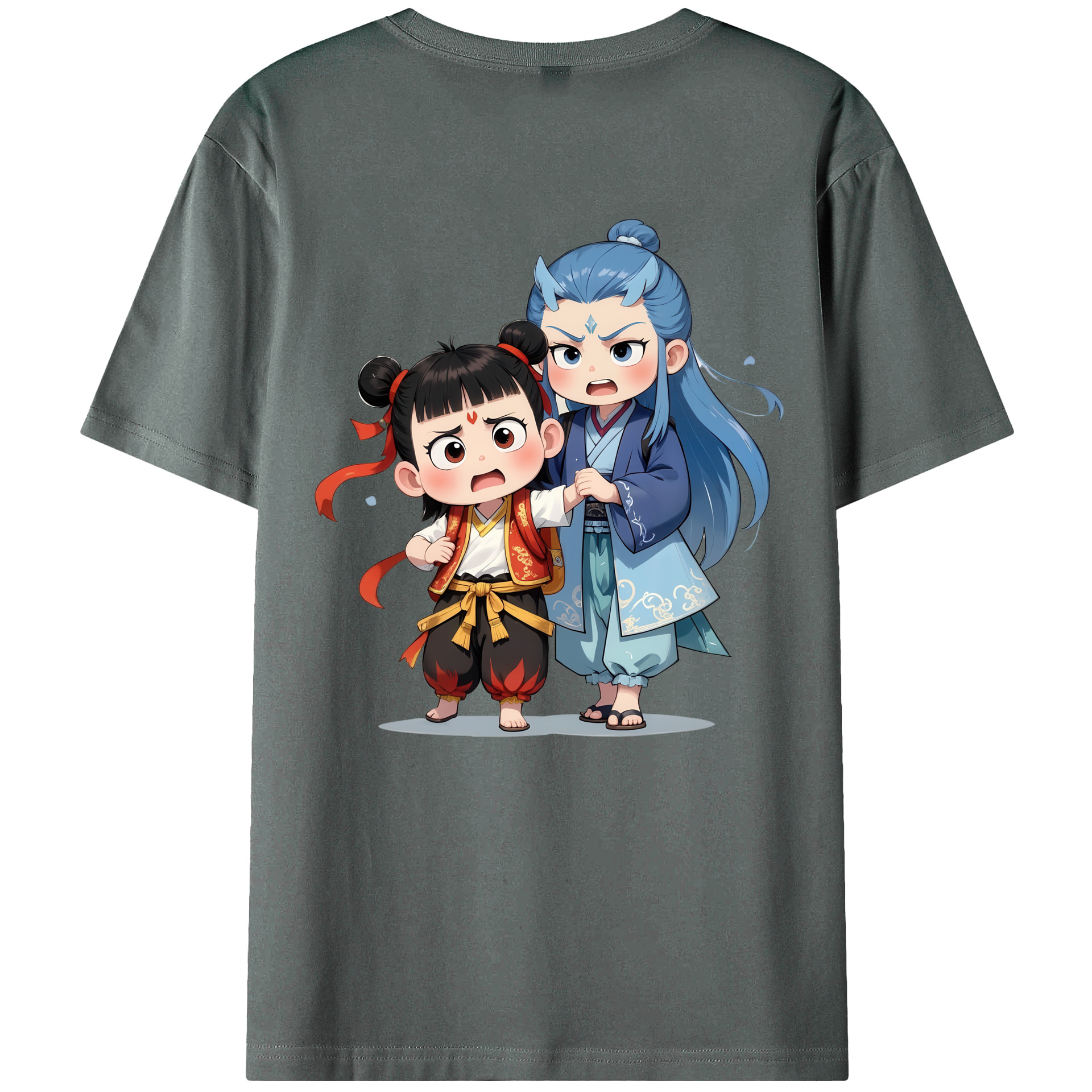 （画像用） Ne Zha 2 ナタ 魔童の大暴れ 綿100％ メンズ半袖Tシャツ（バックプリント） 通気性